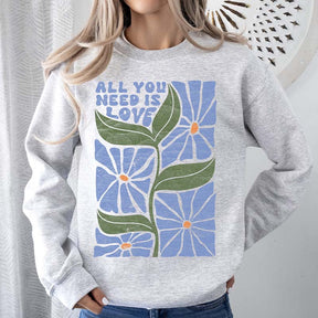 All You Need Is Love Retro Flowers Sweatshirt