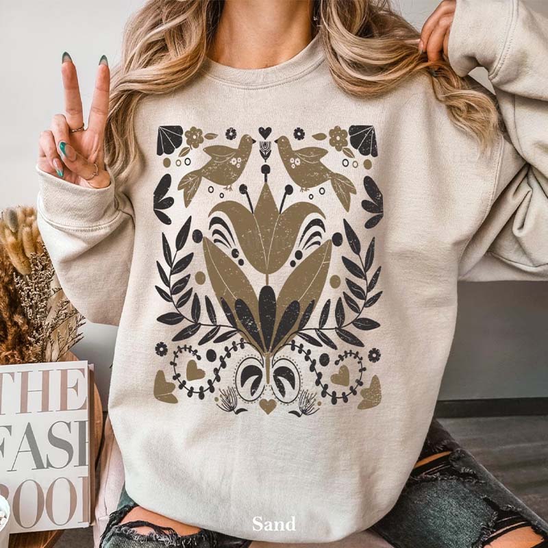 Cottagecore Flowers and Birds Folk Art Sweatshirt