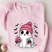 Pink Ghost Drinking Coffee Sweatshirt