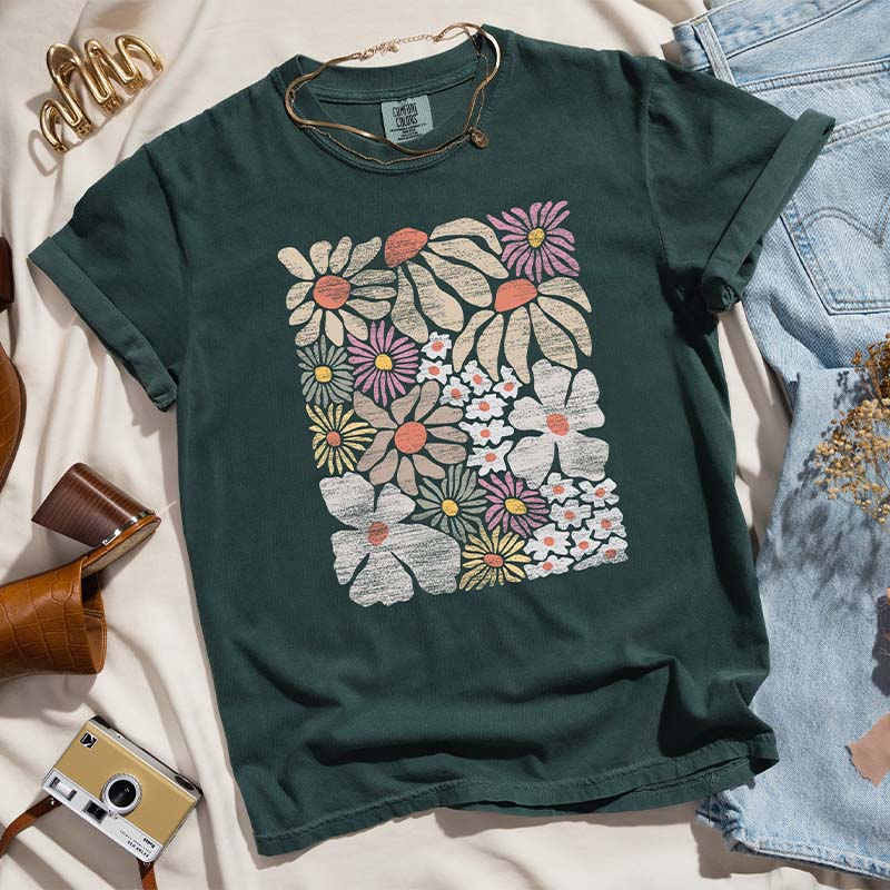 Distressed Boho Wildflowers Botanical T-Shirt