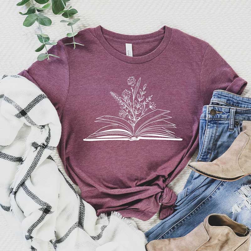 Books With Flowers Reading T-Shirt