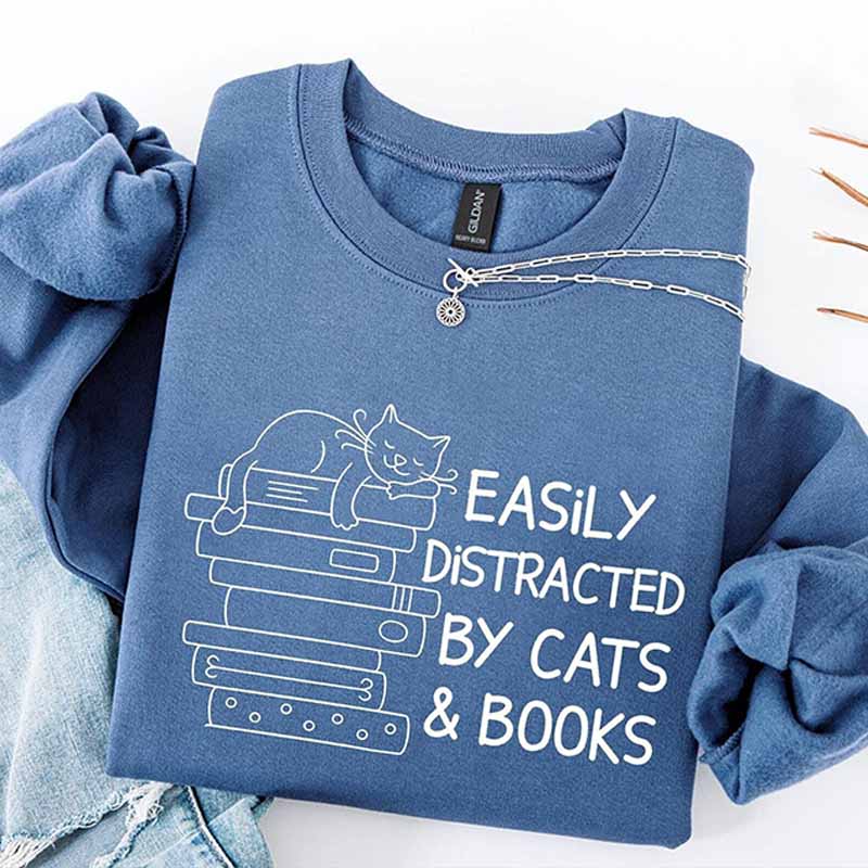 Easily Distracted By Cats And Books Sweatshirt