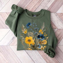 Blue Botanical Floral Flowers Sweatshirt