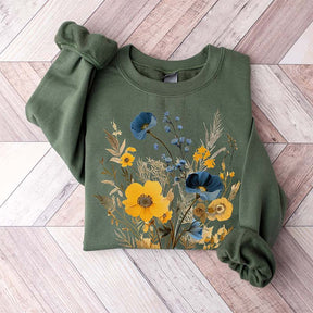 Blue Botanical Floral Flowers Sweatshirt