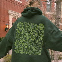 Retro Wildflowers Hoodie Forest Green Hoodie