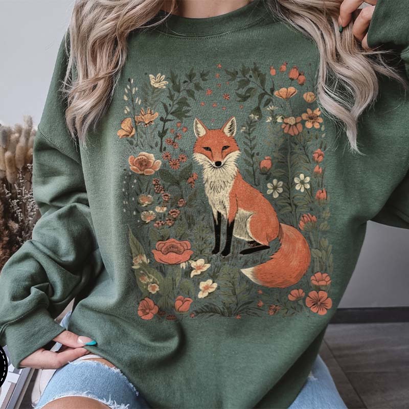 Vintage Fox in Wildflower Meadow Sweatshirt