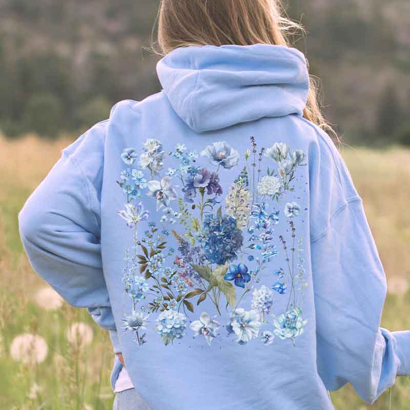 Blue Wildflowers Granola Girl Hoodie