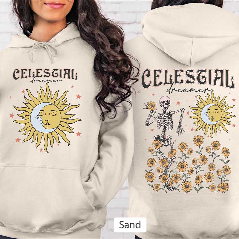 Celestial Dreamer Sunflower Sun Moon Hoodie