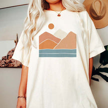 Boho Landscape Minimalist Mountain and Sun T-Shirt