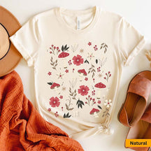 Aesthetic Mushroom and Pressed Flowers T-Shirt