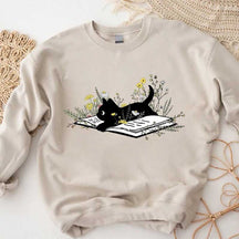 Cute Cat Book Floral Cat Sweatshirt