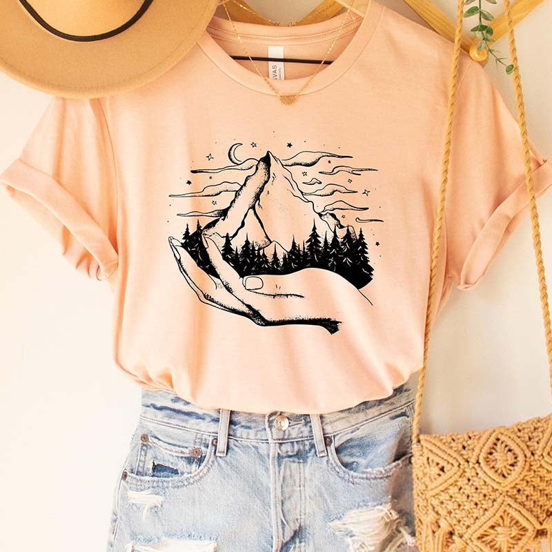 Women Adventurer Shirt Hand Drawn Mountain T-Shirt