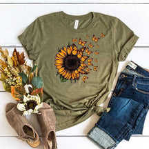 Sunflower Butterfly Floral Flowers Gift  T-Shirt