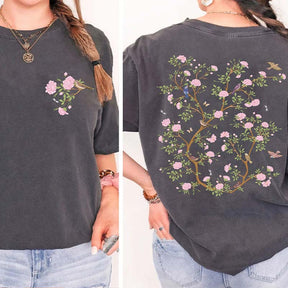 Flower Bush Bird Vintage Floral T-Shirt