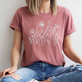 Wild Flowers Graphic Minimalist T-Shirt