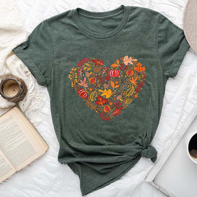 Fall Heart Leaves Doodles Pumpkin T-Shirt