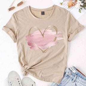 Women's Pink Heart Shaped Pattern T-Shirt