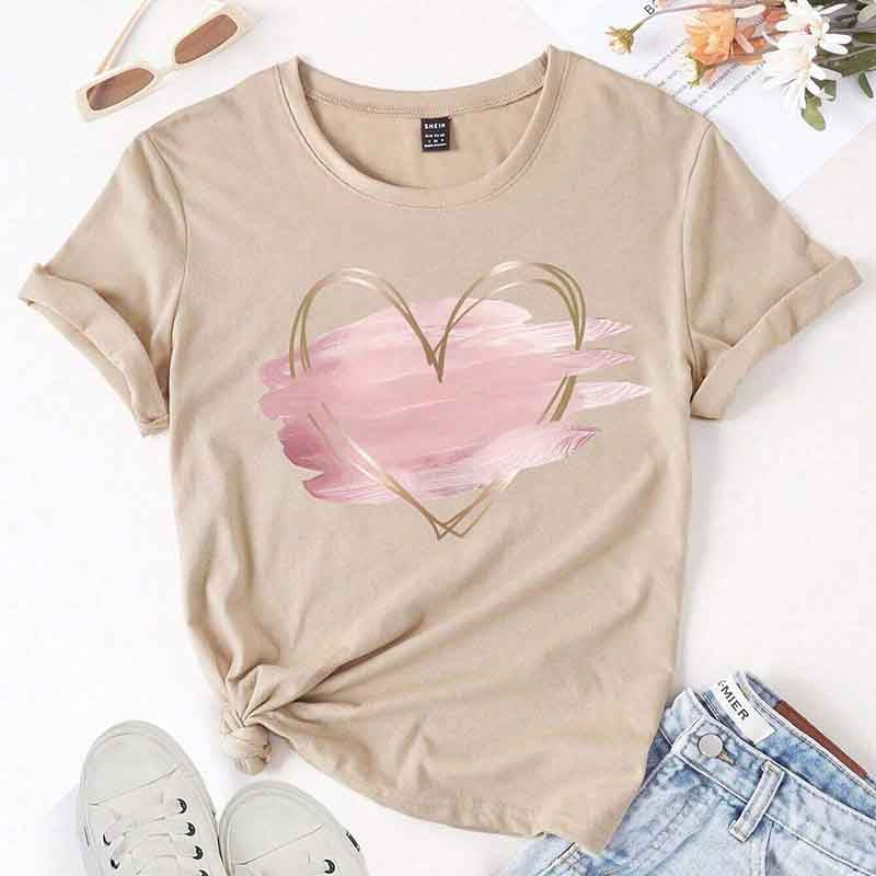 Women's Pink Heart Shaped Pattern T-Shirt