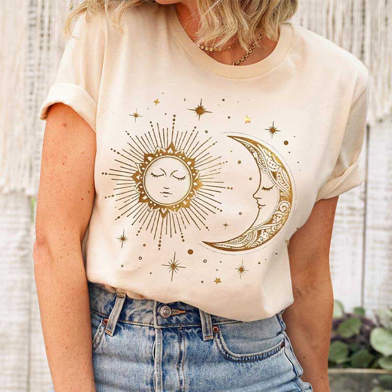 Boho Celestial Sun And Moon Crystal  T-Shirt