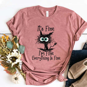 It's Fine I'm Fine Everything Is Fine Black Cat T-Shirt