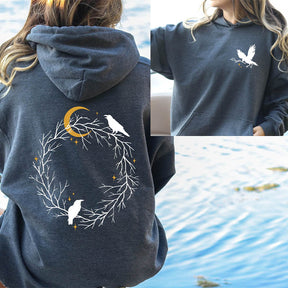 Retro Celestial Bird And Moon Hoodie