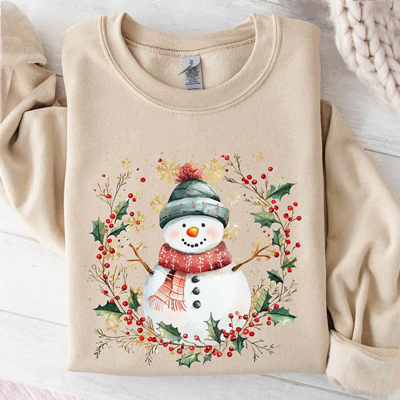 Snowman Wreath Christmas Botanical Sweatshirt