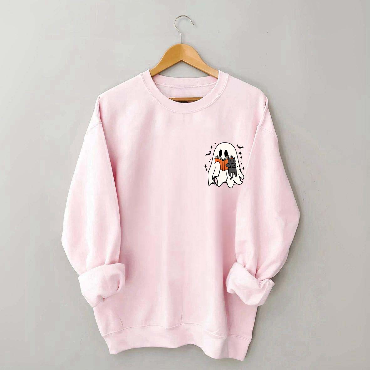 Cute Ghost Reading Book Cat Sweatshirt