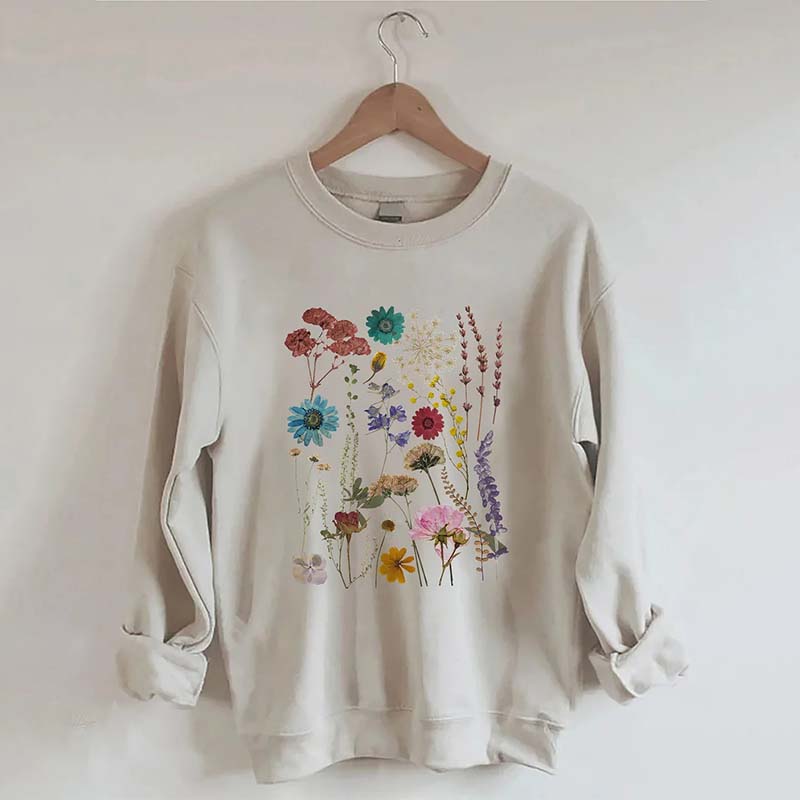 Vintage Colorful Pressed Pressed Flowers Sweatshirt