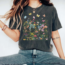 Boho Wildflowers Butterflies Botanical T-Shirt