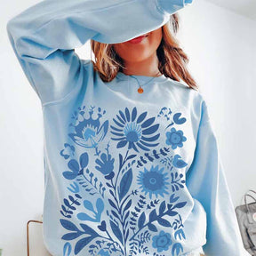 Blue Wildflowers Folk Art Wild Flower Sweatshirt