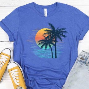 Retro Tropical Sunset Summer Palm Beach T-Shirt