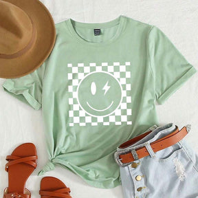 Cartoon Checkered Smile T-Shirt