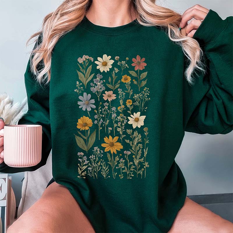 Pastel Botanical Vintage Pressed Flowers Sweatshirt