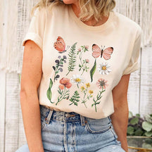 Floral WildFlowers Butterfly Woodland T-Shirt