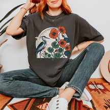 Retro Birdwatching Flowers Lover T-Shirt