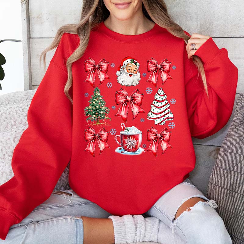 Coquette Bow Red Ribbon Santa Sweatshirt