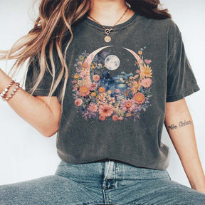 Retro Boho Hippie Floral Moon T-Shirt