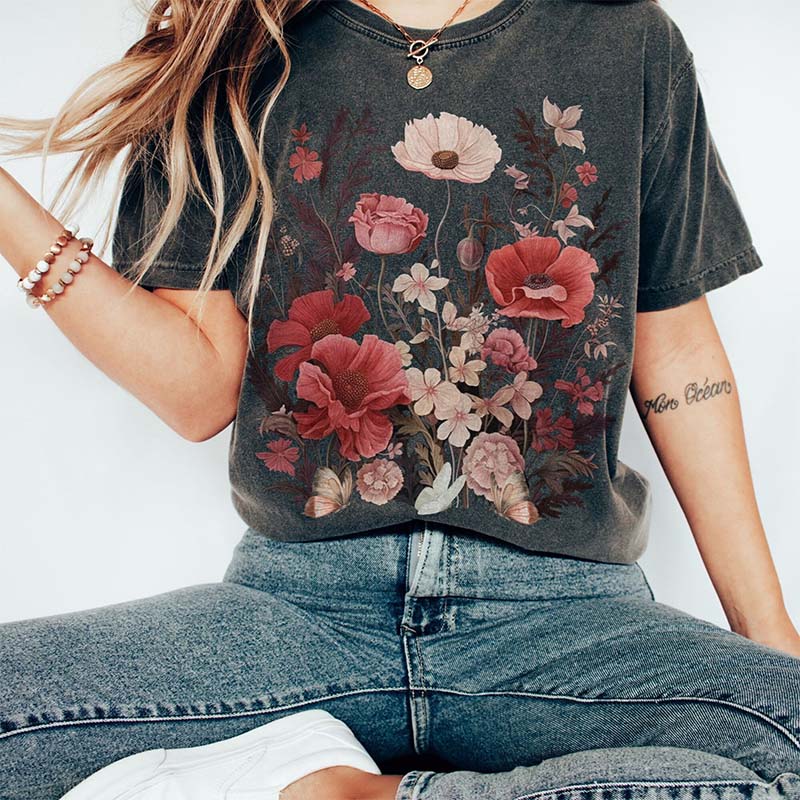 Boho wildflowers granola girl Autumn T-Shirt