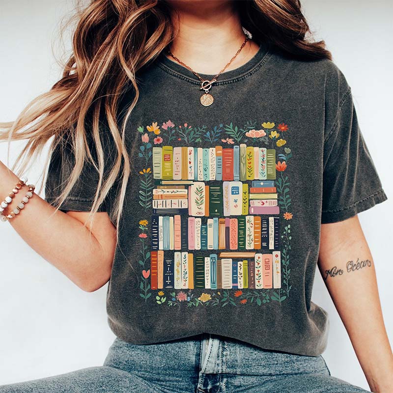 Vintage Library Comfort Colors Wildflowers Bookish T-Shirt