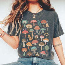 Colorful Retro Minimalist Mushroom Foliage T-Shirt