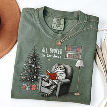 All Booked for Christmas Bookish Cat T-Shirt