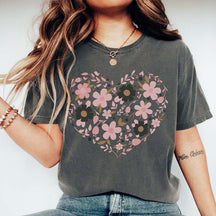 Pink Floral Wildflower Heart  T-Shirt