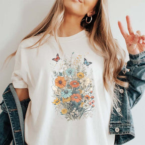 Daisy Butterfly Botanical Wildflowers T-Shirt