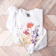 Boho Watercolor Pressed Flowers Sweatshirt