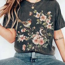 Whimsical Birds And Floral T-Shirt