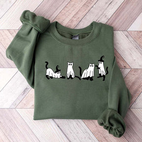 Cool Halloween Ghost Cat Lover Sweatshirt