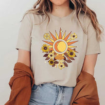 Bohemian Retro Sun Moon Mushroom Floral T-Shirt