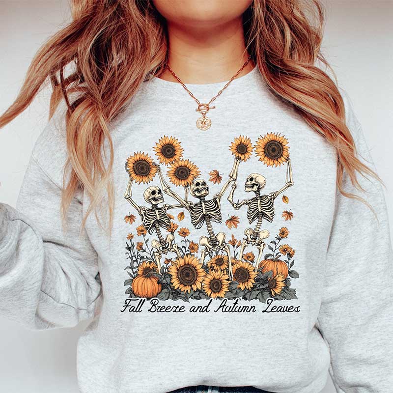 Fall Breeze and Autumn Leaves Skeleton Sweatshirt