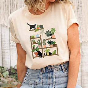 Cats and Plants Succulent T-Shirt