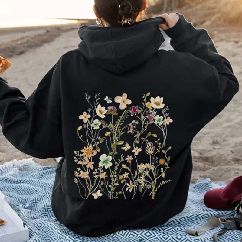 Floral Print Drawstring Hoodie